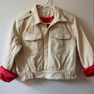 Off-White Linen Military Cropped Jacket with Red Silky Lining